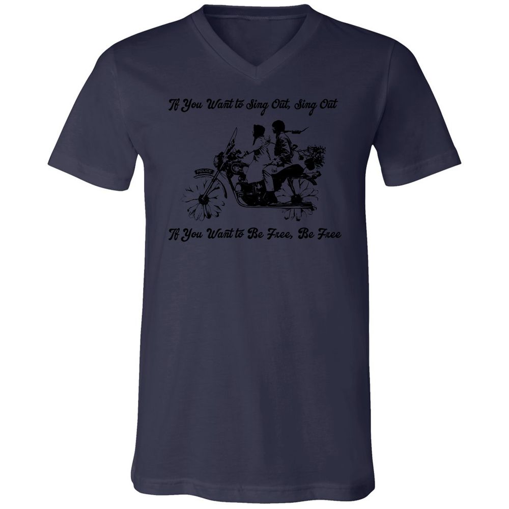Unisex V-Neck T-Shirt - KY3AED8C - Navy - 9