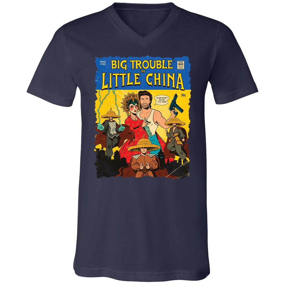Unisex V-Neck T-Shirt - QRNL3CXK - Navy - 9